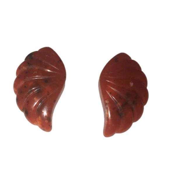 VTG Carved Carnelian Style Bakelite Fan Stud Earrings 2” - Picture 1 of 6